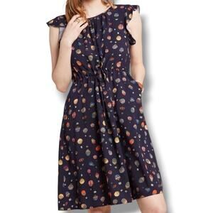 Frock Shop‎ Hot Air Balloon Novelty Print Dress Navy Rayon Whimsical Eclectic